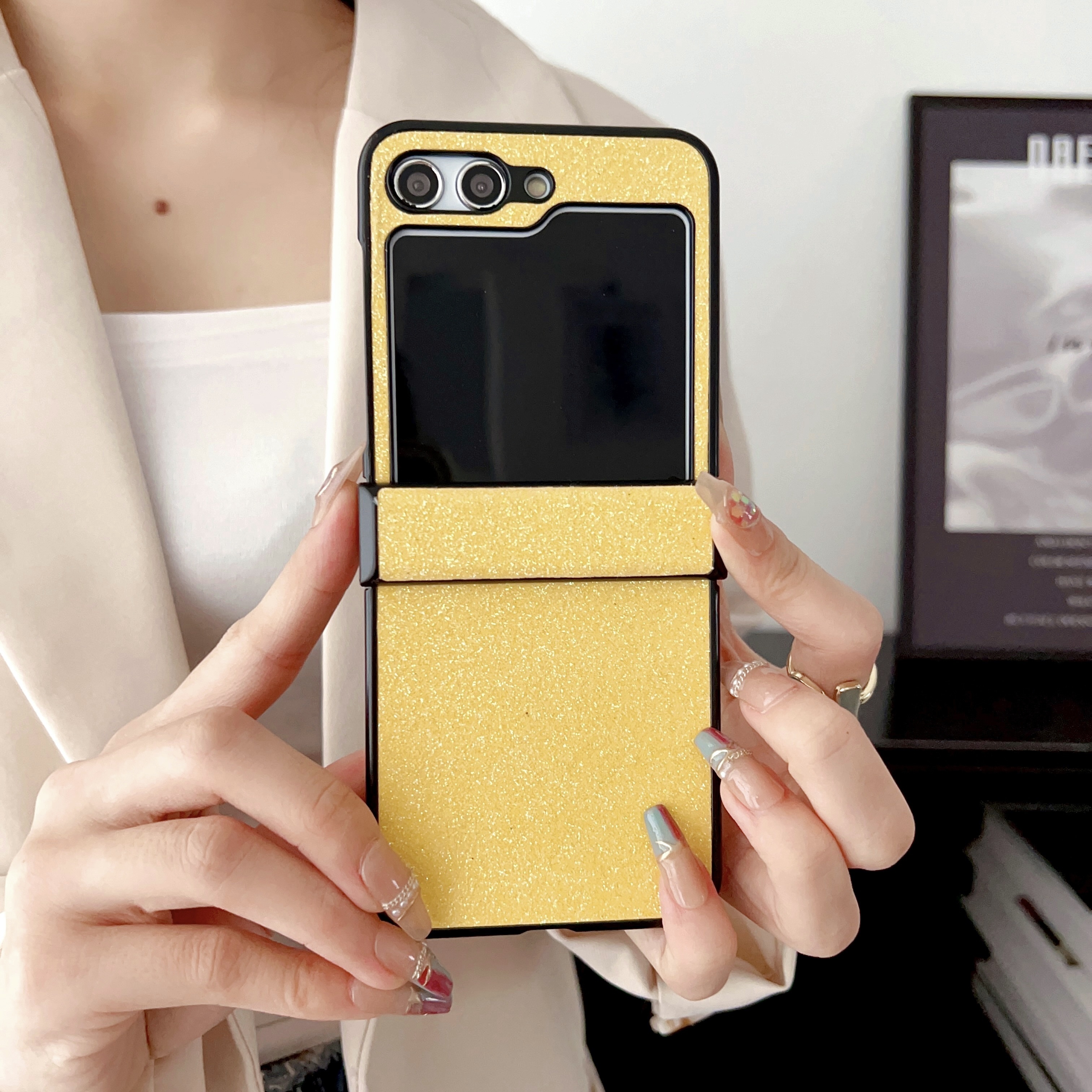 Funda Cuero Teléfono Galaxy Z Flip 4 Bling - Temu