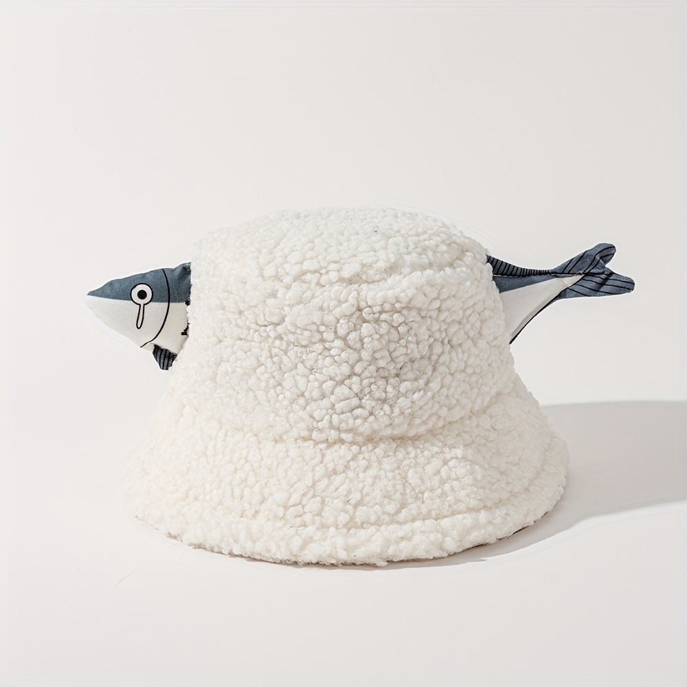 TEMU 1pc Unisex Fisherman Bucket Hat, 100% Polyester Plush, Street Style, Warm Breathable Outdoor Travel Cap, Casual -match, Hand Wash, Woven, For