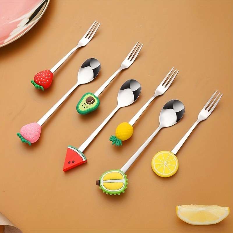 Butterfly Handle Hanging Coffee Spoons and Fork Set Small 304 Stainless  Steel Stirring Teaspoon Mini Fruit Desserts Fork Kitchen Decor Accessories  