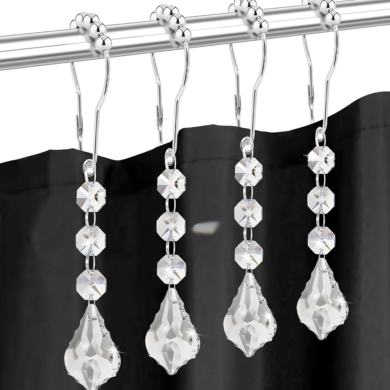 Shower Curtain Hook Crystal Drop Decorative Shower Curtain - Temu