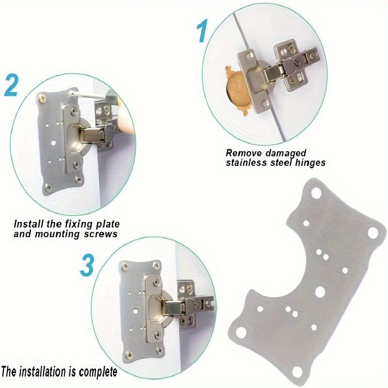 Placa de refuerzo de bisagra de gabinete de 6 piezas, kit de soporte de  placa de refuerzo de bisagra de puerta de gabinete con tornillo, placa de