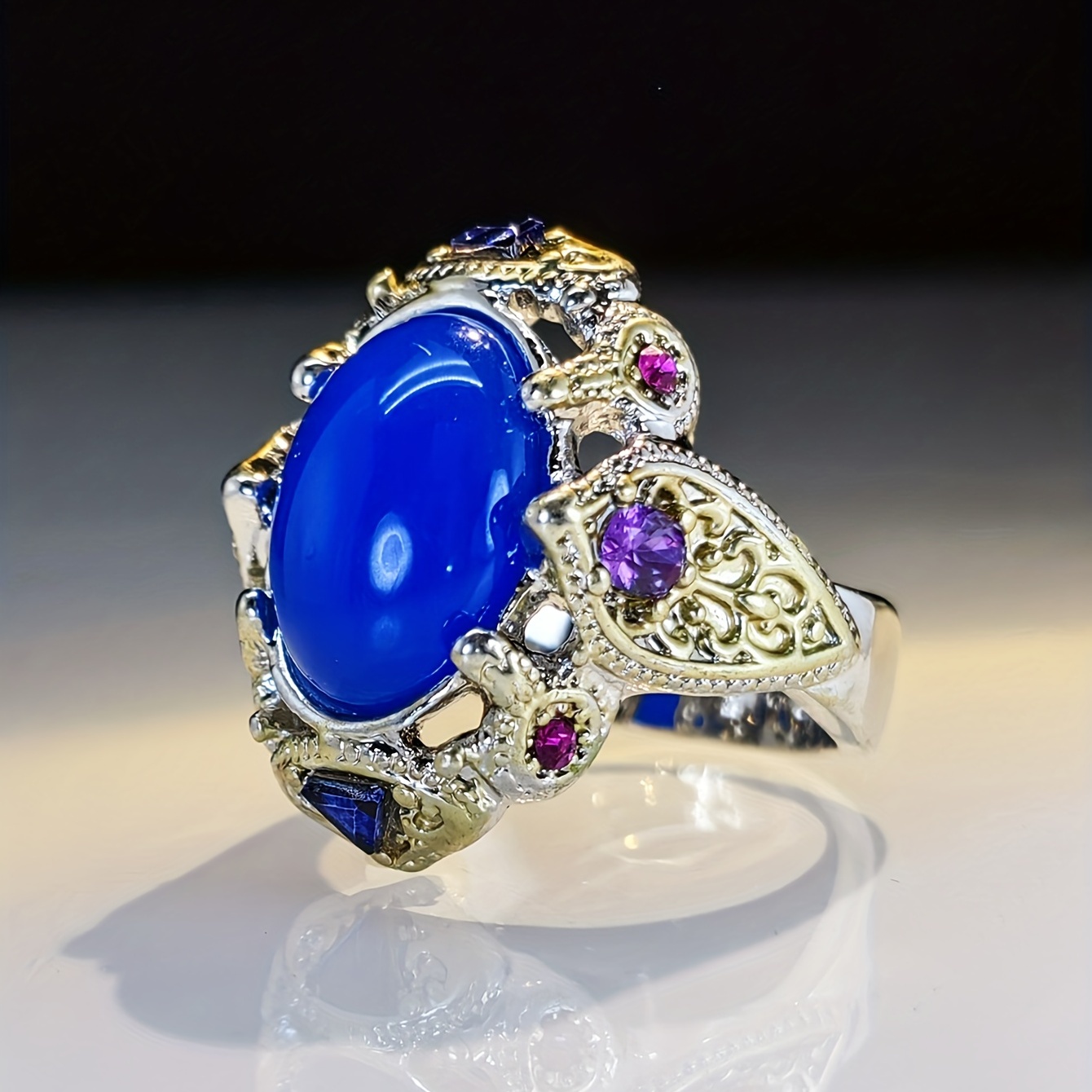Men's Zircon Decor Enamel Carving Ring