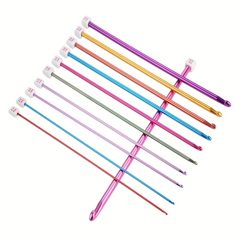 14pcs Handle Crochet Hook Knitting Needles Set Crocheting Needle Tool  Aluminum Colored Crochet Sweater Knitting Crafts