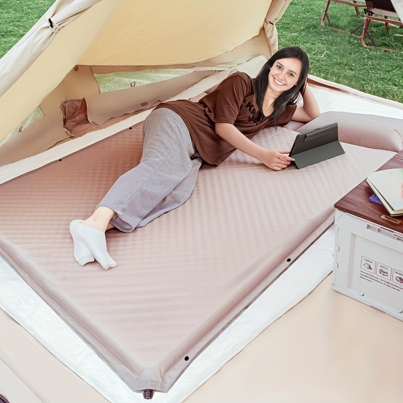 Colchoneta de dormir doble para acampar, colchón autoinflable con almohada  para senderismo al aire libre, cama