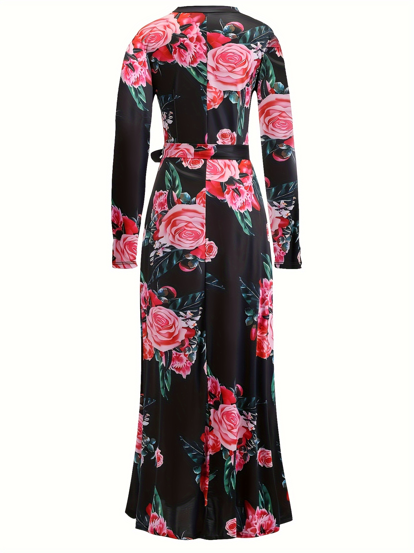 Pleated wrap dress - Black/Floral - Ladies