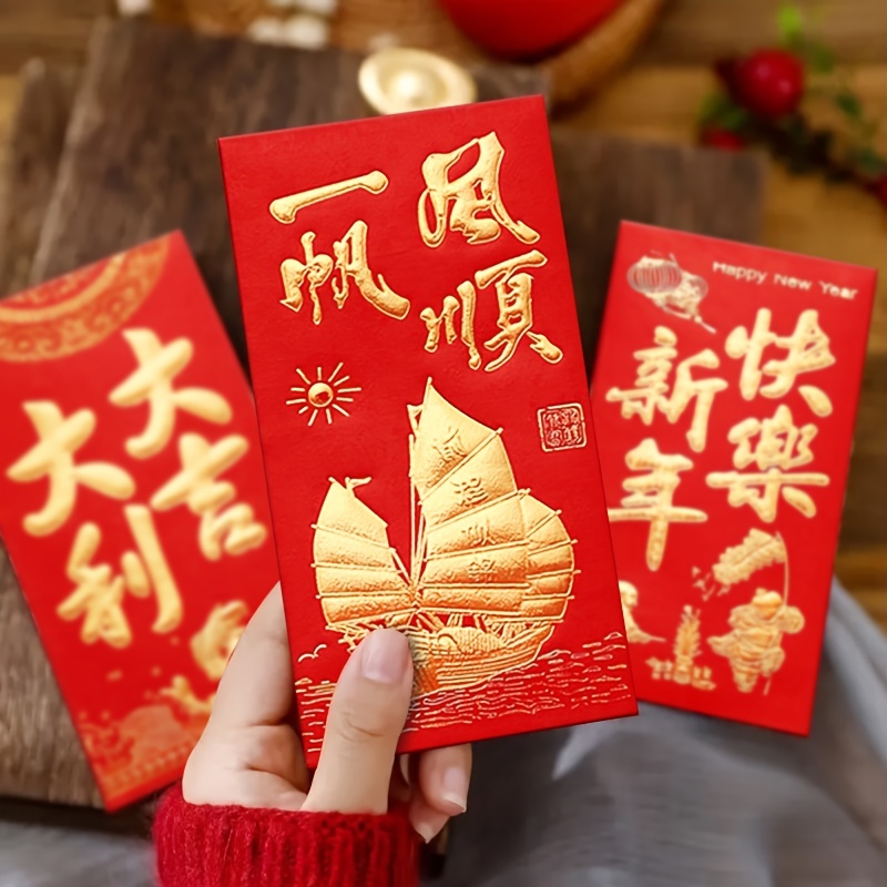 6 Piece Chinese Lucky Money Bag with Creative Red Bag for Blessing