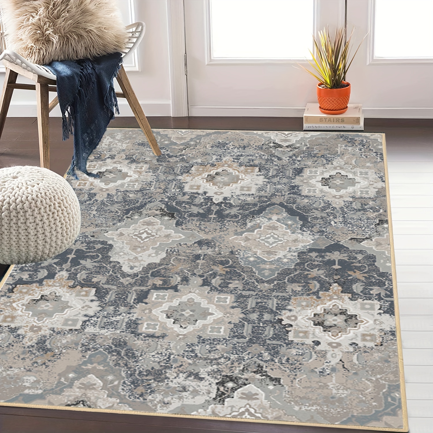 Grey Geometric Floral Faux Wool 2' X 3' Area Rug Persian Boho Rugs For  Entryway For Bedroom Kitchen Bathroom Decor Doormat Washable Indoor  Non-slip Rubber Backing - Temu United Arab Emirates