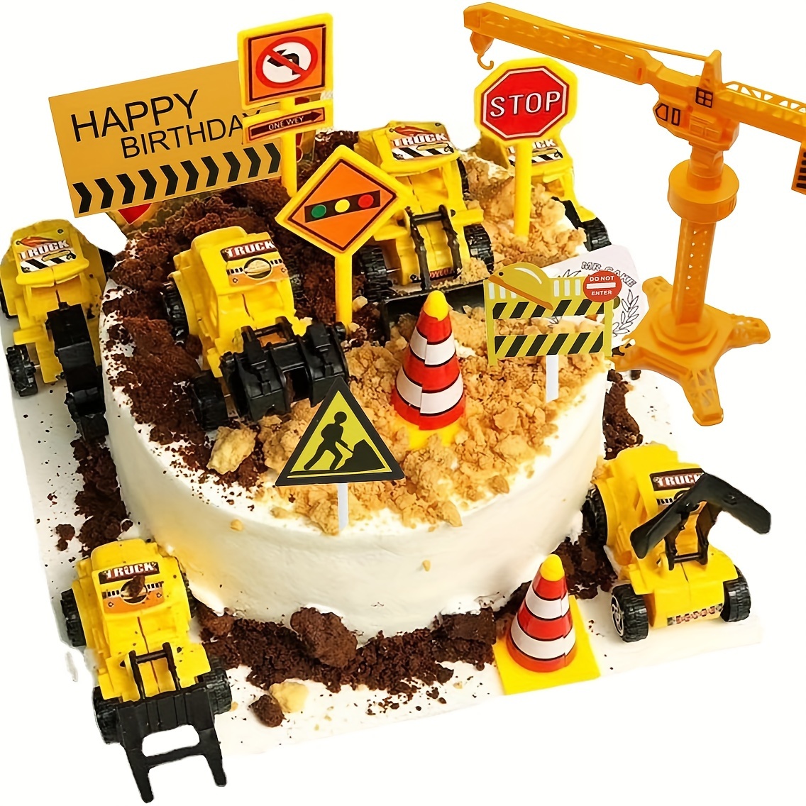 Construction Vehicle Cake Topper Set Construction Crane Toy - Temu