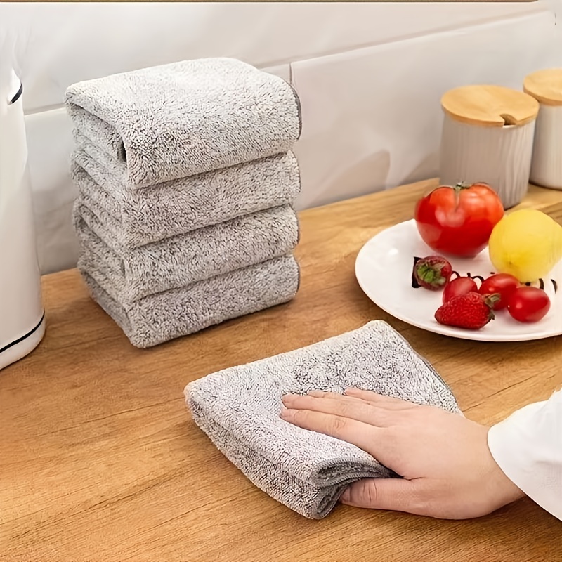 5pcs Kitchen Cleaning Cloth Double-sided Fiber Thick Absorbent Dishcloth  Lazy Rag House Cleaning Cloth