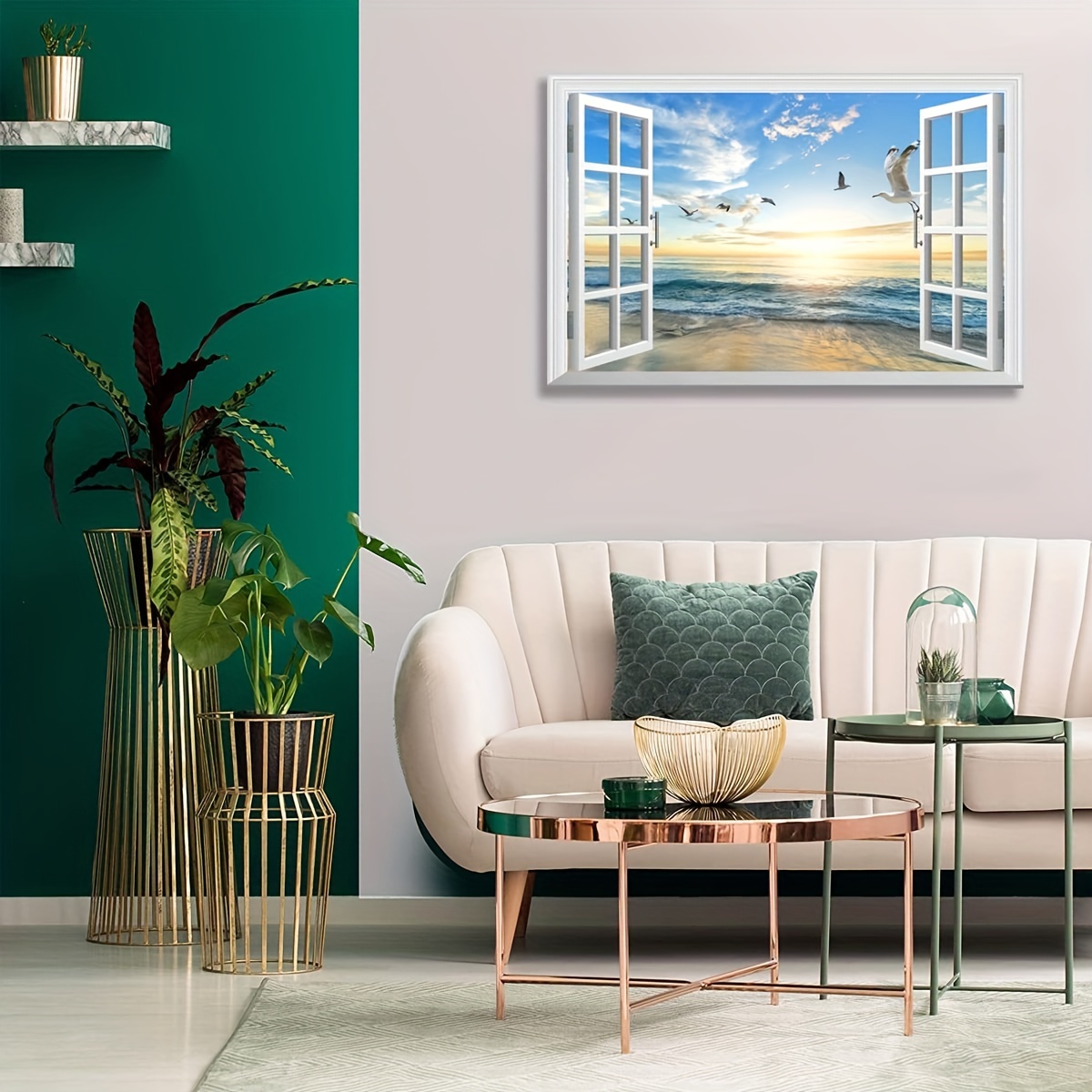  ForJoy Beach View With Window Art Coastal Bird Pictures Window  View Canvas Wall Art Window Beach Poster Beach Window Wall Art Seagull for  Bedroom,Living Room,Kitchen,Office(12X16X1 Panel): Posters & Prints