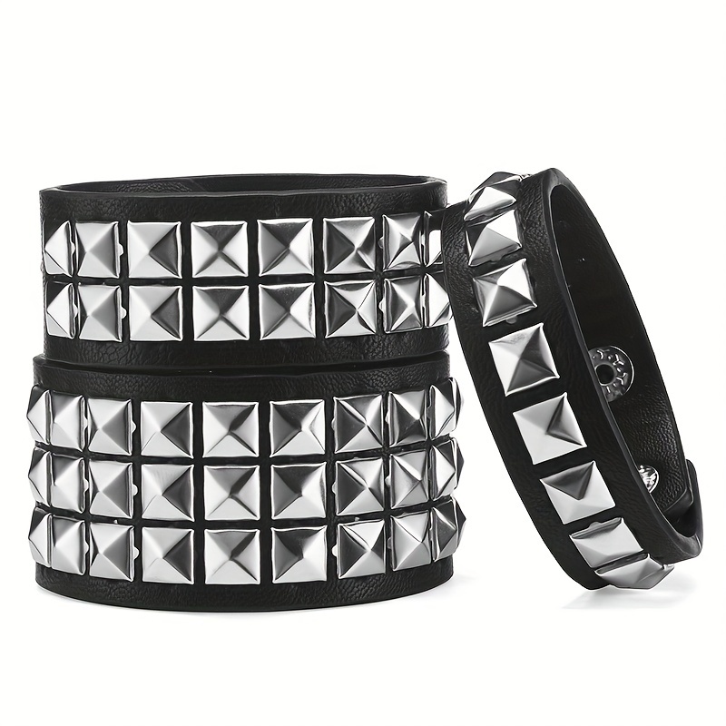 Pu Leather Studded Punk Bracelet Men Studded Wristband Goth - Temu Canada