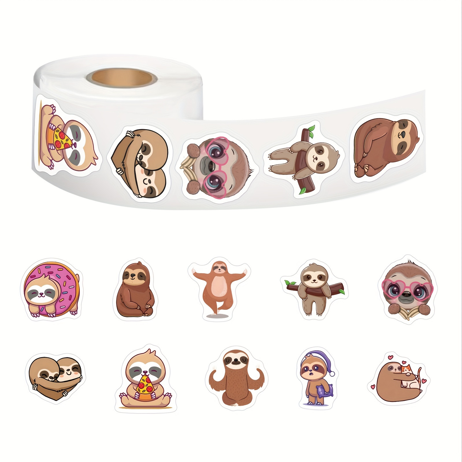 500pcs Cartoon Sloth Roll Sticker Cute Animal Diy Skateboard Luggage Ledger Roll Sticker