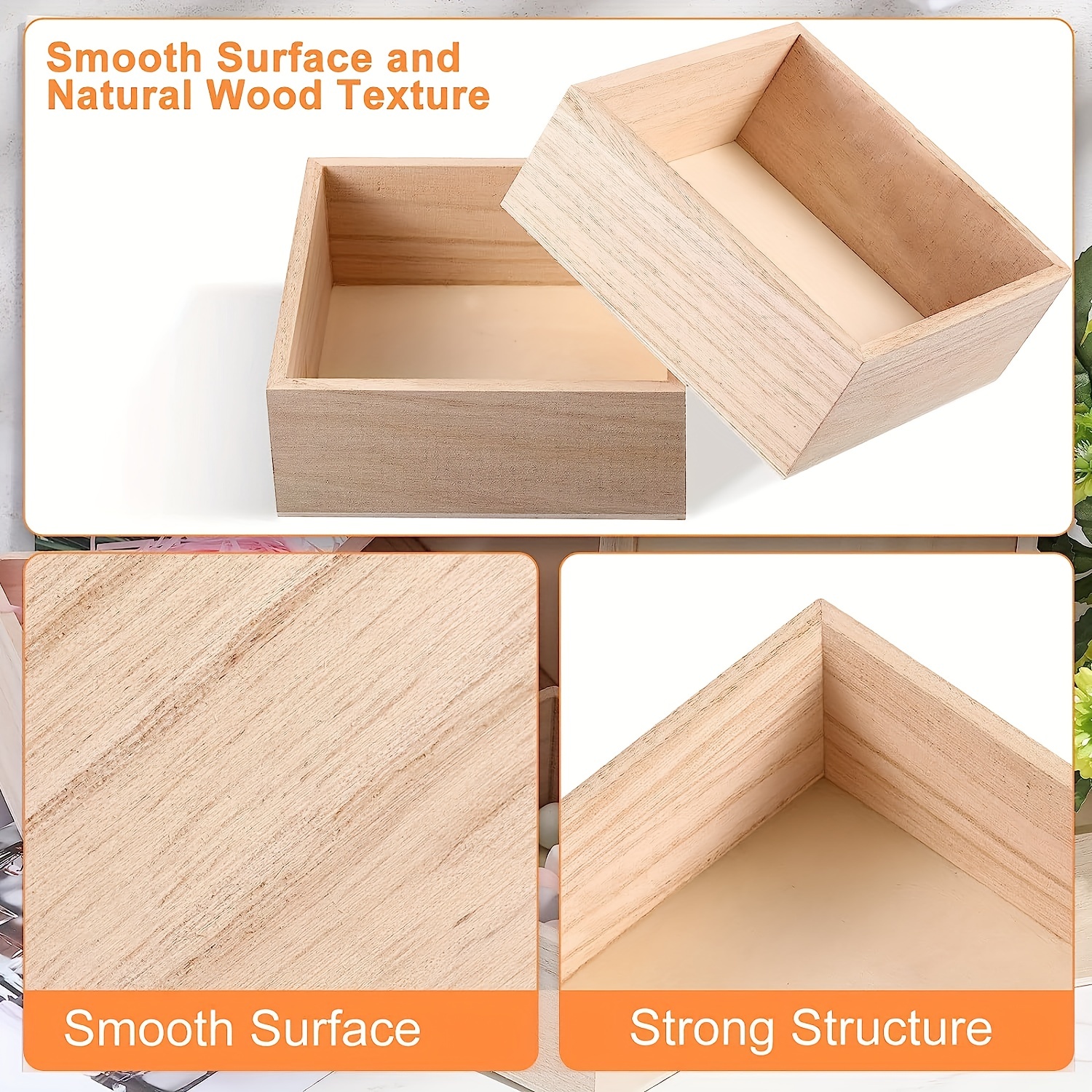 4 Pack Unfinished Wooden Box in 4 Size Rustic Small Square Wood Box for DIY Craft Storage Organizer Centerpiece Box for Home Table Decoration