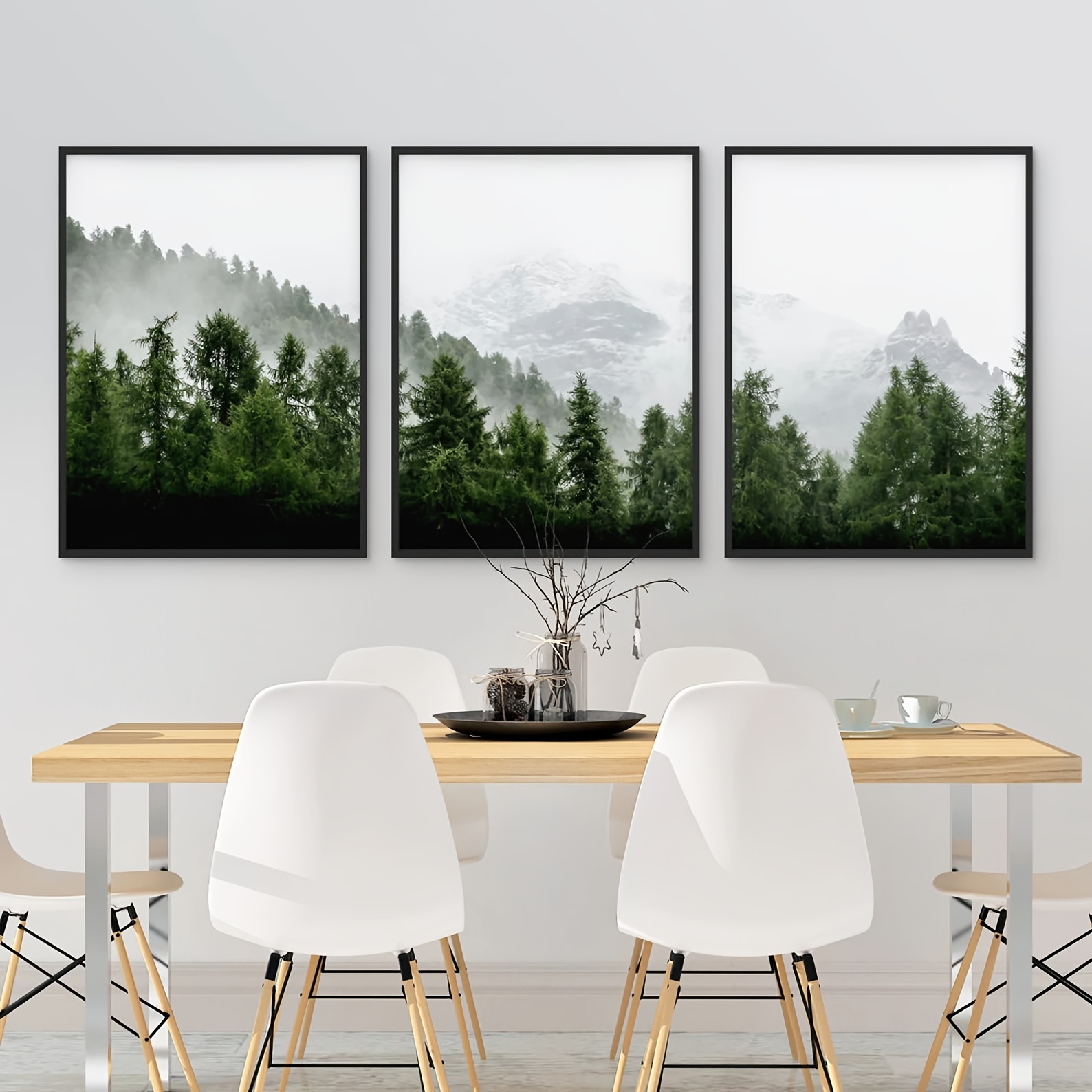 Forest Landscape Cloud And Mist Canvas Poster Nordic - Temu