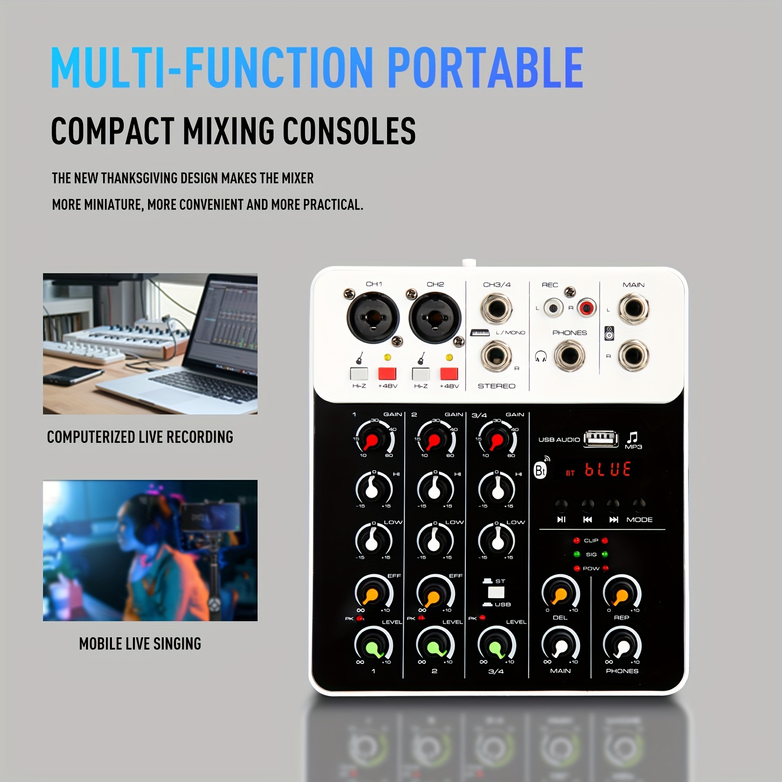 Console de mixage de carte son à 4 canaux, Interface Audio USB pour  enregistrement sur PC