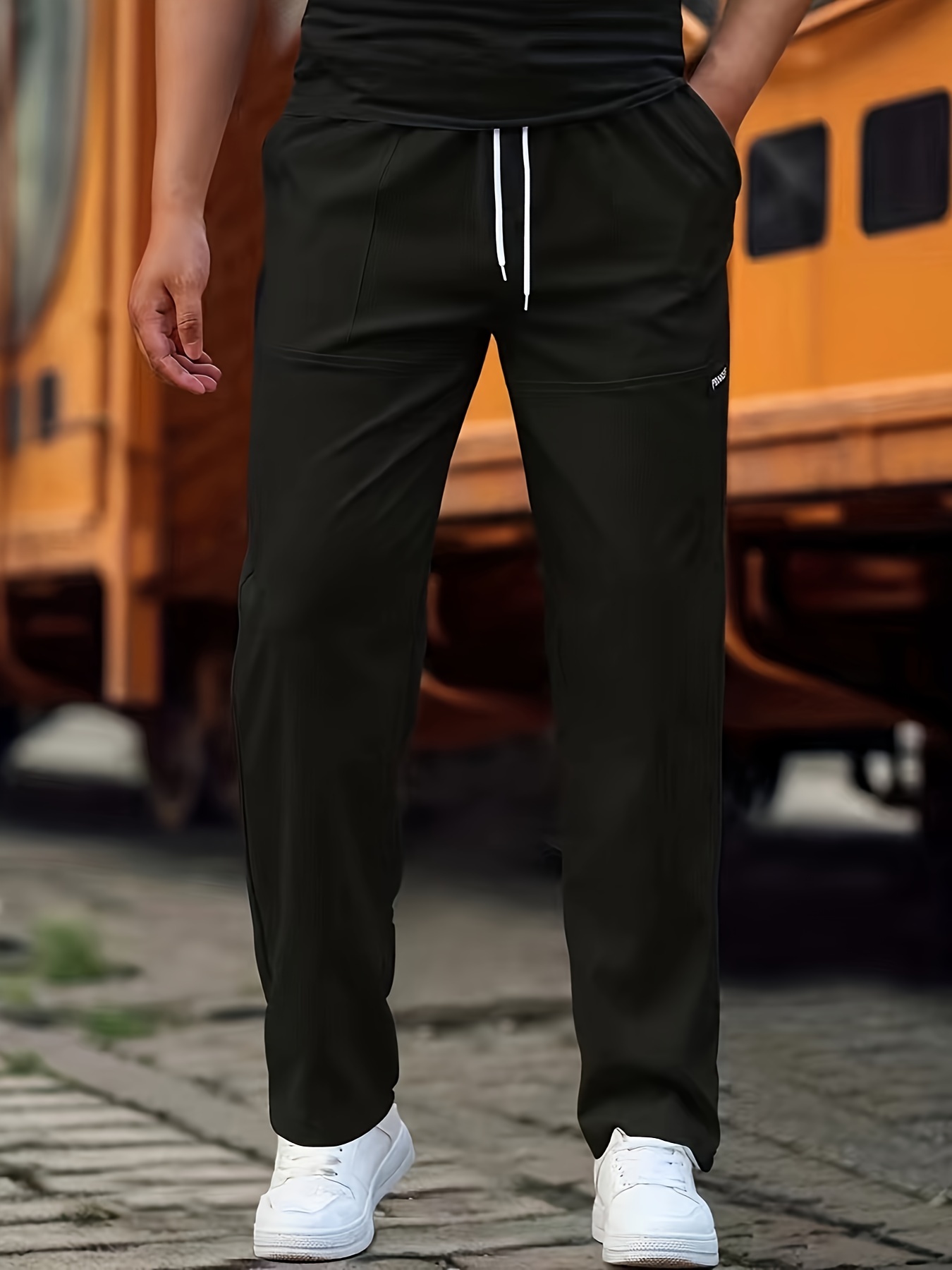 Tall Black Pocket Detail Straight Leg Track Pants