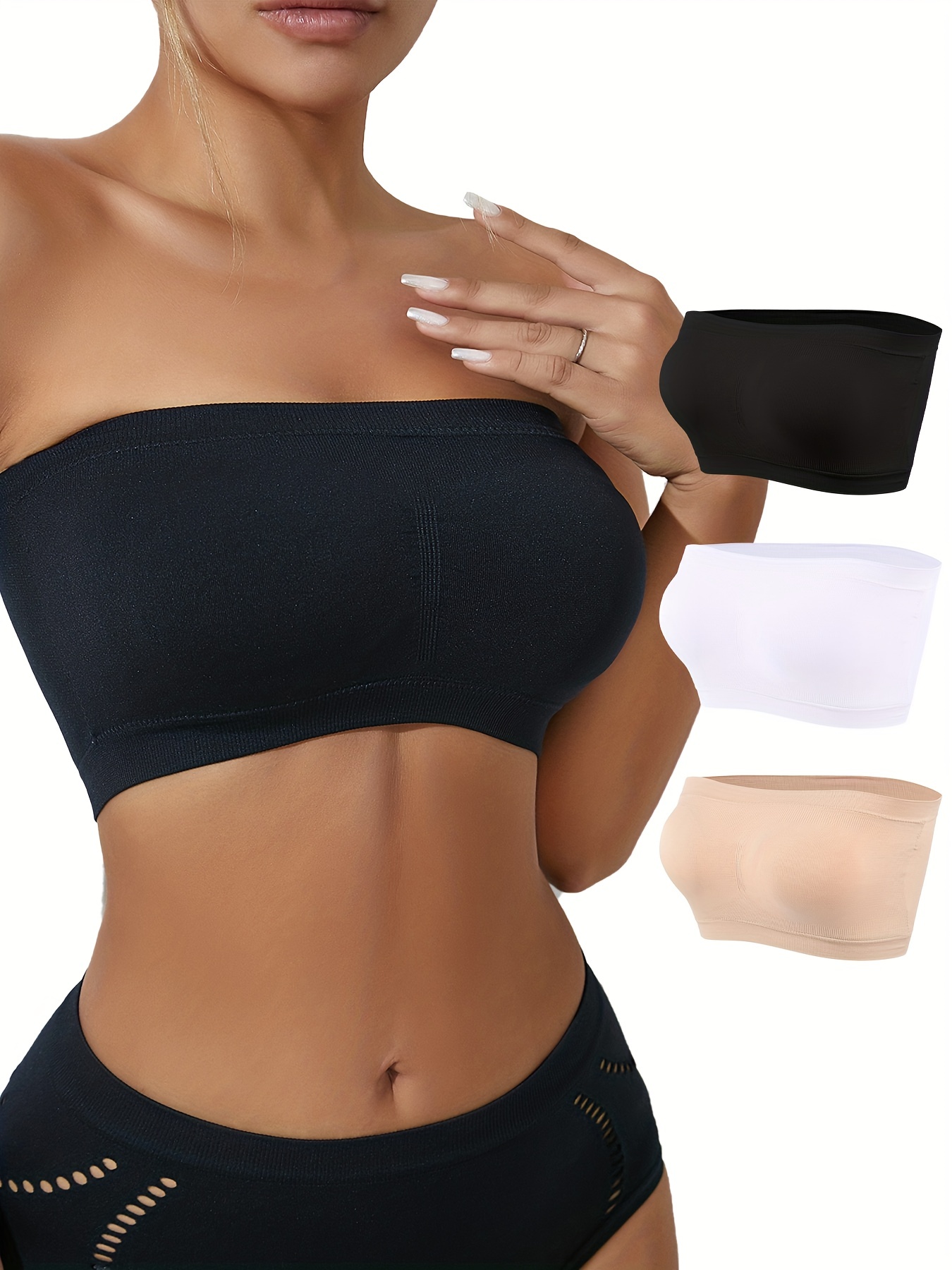 3 Pcs Comfortable Double-layer Extended Size Shoulderless Strapless Bra,  Slightly Breast Wrap Detachable Chest Pad Bra, Women's Lingerie & Underwear