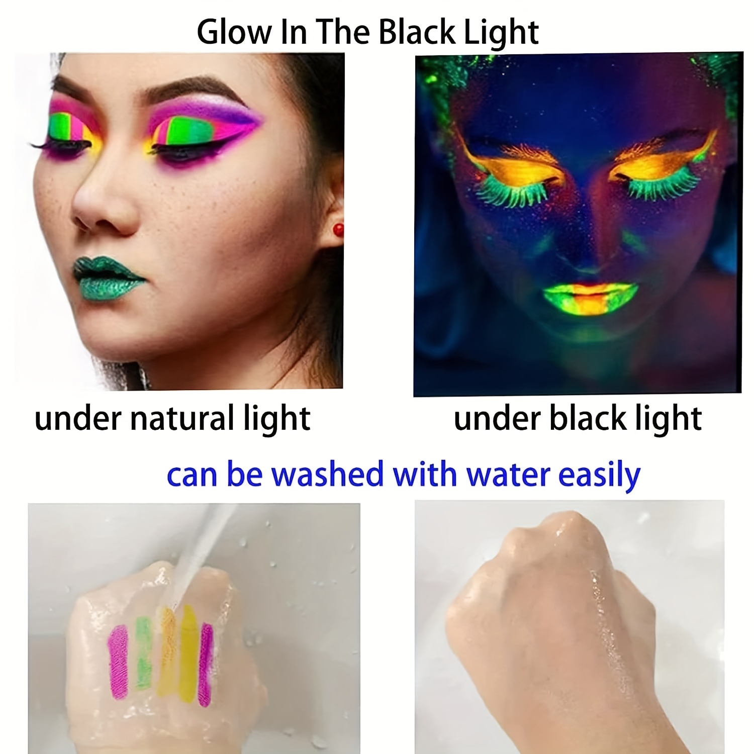 12 Colors Body Painting Neon Uv Blacklight Glow Face Paint - Temu