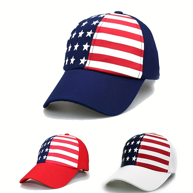 

American Flag Print Baseball Cap Color Block Trendy Cotton Dad Hats Independence Day Patriotic Adjustable Sun Hats For Women & Men