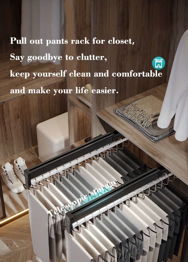 Pull out Clothes Storage Rod Adjustable Wardrobe Clothing - Temu