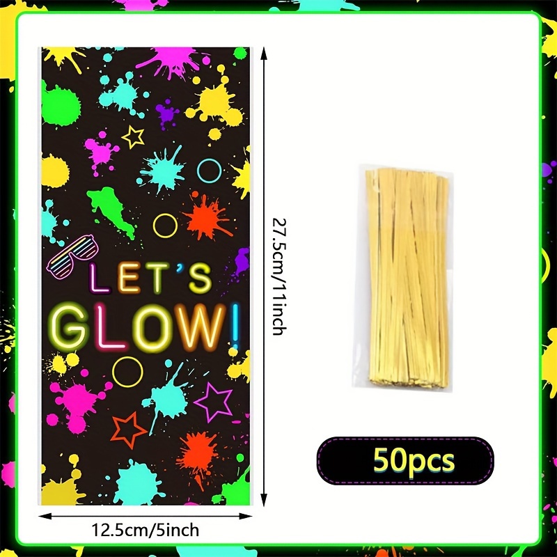 Image of 50pcs Glow Party Favor Bags - Neon Goodie Treat Bags With Twist Ties For Birthday & Themed Parties, Durable Pp Material, Gift Bags, Perfect For Winter, New Year