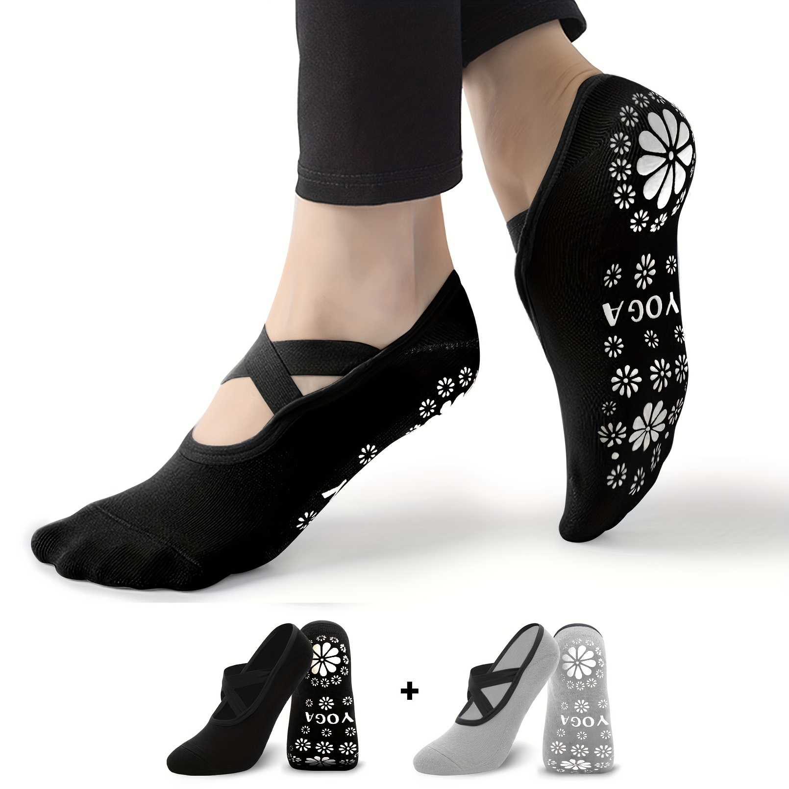 Yoga Socks Non Slip Skid Socks with Grips Pilates Ballet Barre Socks for  Women, 2 Pairs-grey/Black, Small-Medium : : Clothing, Shoes &  Accessories