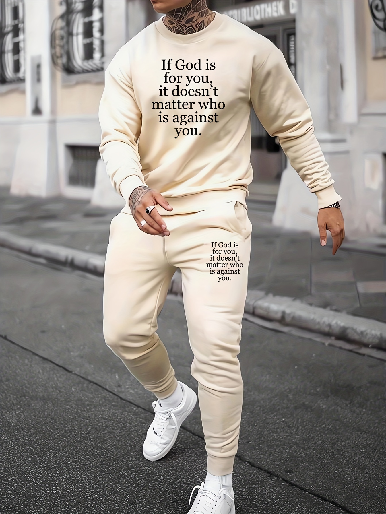 Stylish Slogan Printed Men's Trendy Trousers Pockets - Temu