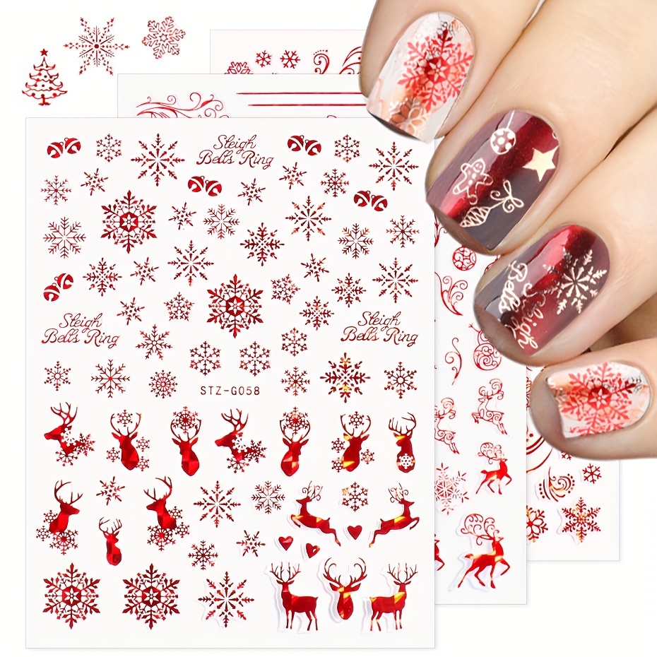 9Pcs Gold Laser Color Christmas Colorful Nail Art Stickers Cartoon Elk  Christmas Tree Snowflake Snowman Animal Decoration DIY Design Nail Art  Decals Decorative Nail Art Accessories