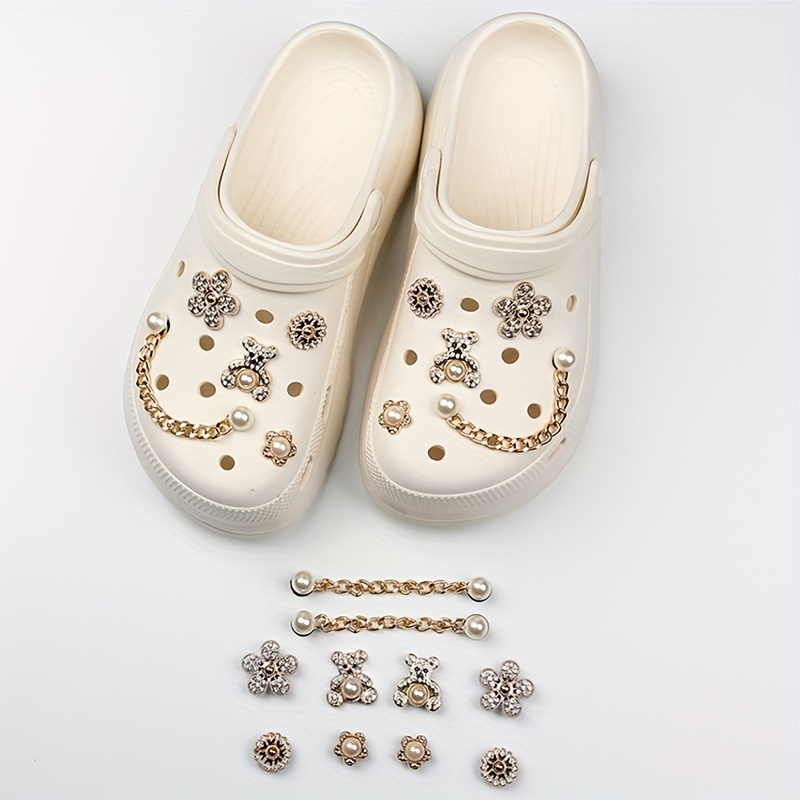 Bling Shoe Charms for Women Girls,Golden Bling Croc Charms for Sandals,Diamond Bling Chain Charms Cute Designer Shoe Accessories Decoration Birthday
