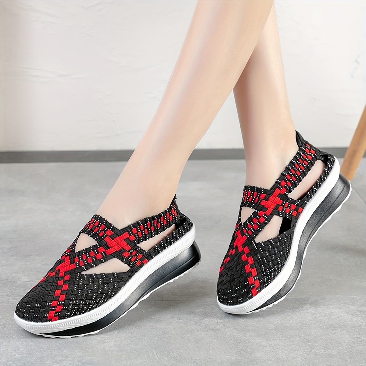 Women's Cross Braided Straps Sneakers, Breathable Platform Elastic Low-top  Shoes, Casual Summer Walking Shoes