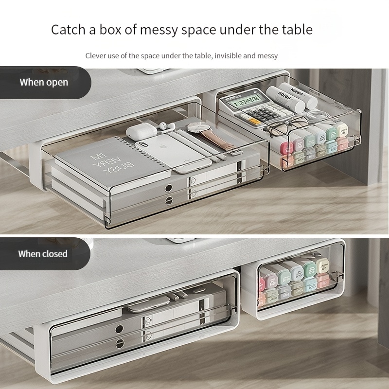 YOOUSOO 2 Pack Under Desk Drawer Organizer, Slide Out Drawer Attachment,  Plastic Desk Accessories & Workspace Organizers,Hidden Desktop Pen Holder  for