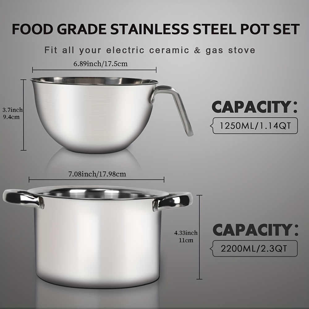 Double Boiler Pot 1200ML/1.1QT, Stainless Steel Chocolate Melting Pot for  Melting Chocolate, Candy, Candle, Soap, Wax 