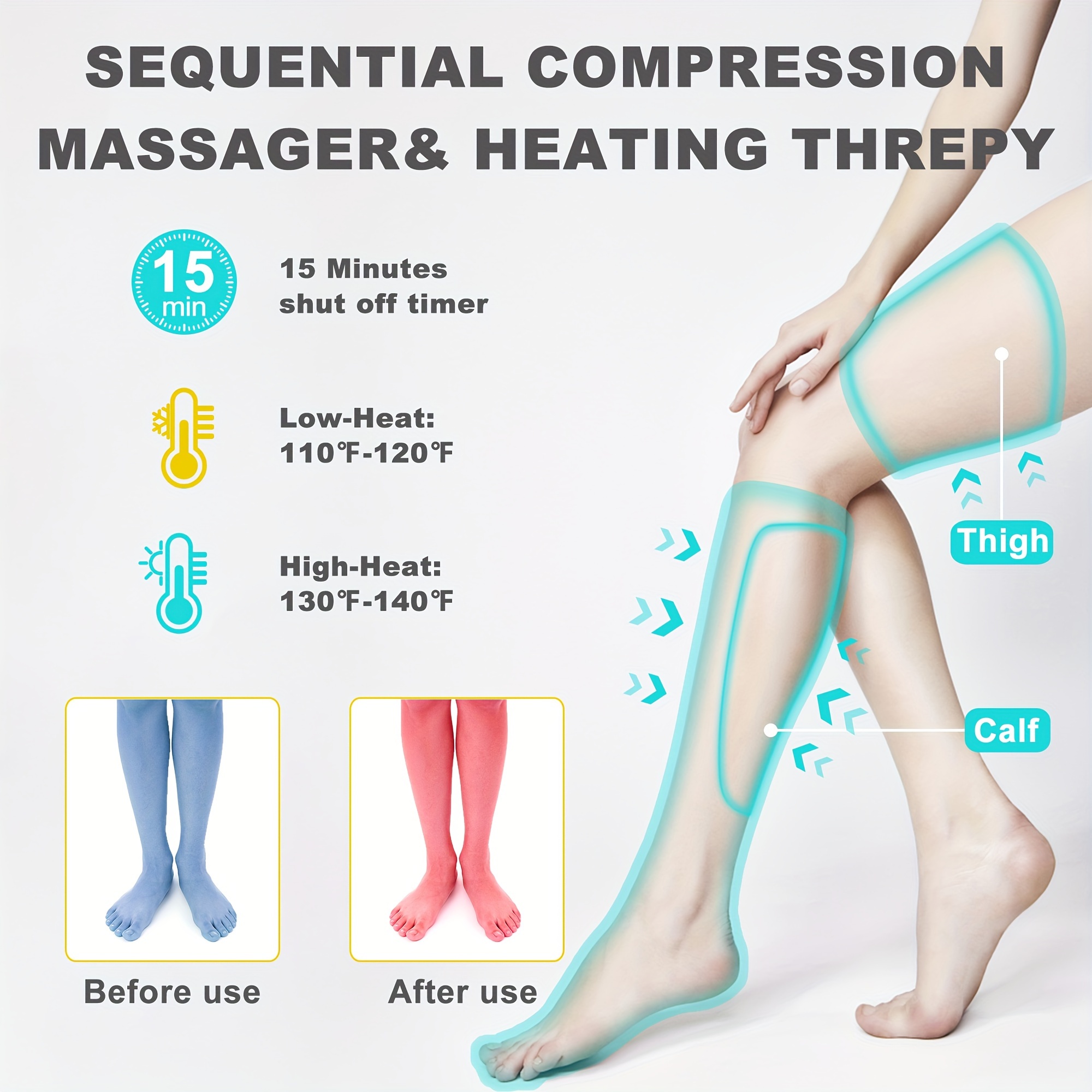 Masajeador de compresión para pies y piernas y pantorrillas para  circulación, con calor y compresión para aliviar el dolor (