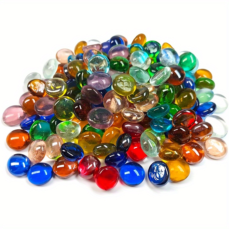 

50pcs Mini Glass Gems, Mixed Colour Mancala Stones Flat Bottom Marble Beads For Home Decorative Art Craft Vase Filler (0.5"~0.7")