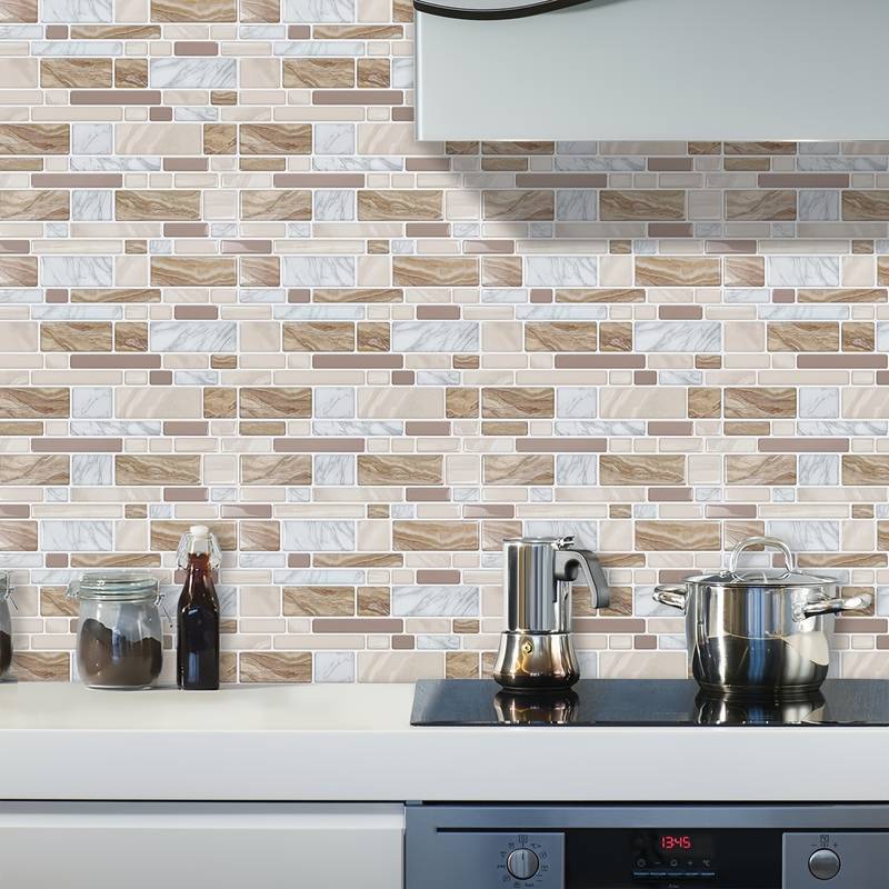 QMARK Peel & Stick Metal Backsplash Tiles - 6 Pack, 11" Hexagon, Brush Gold