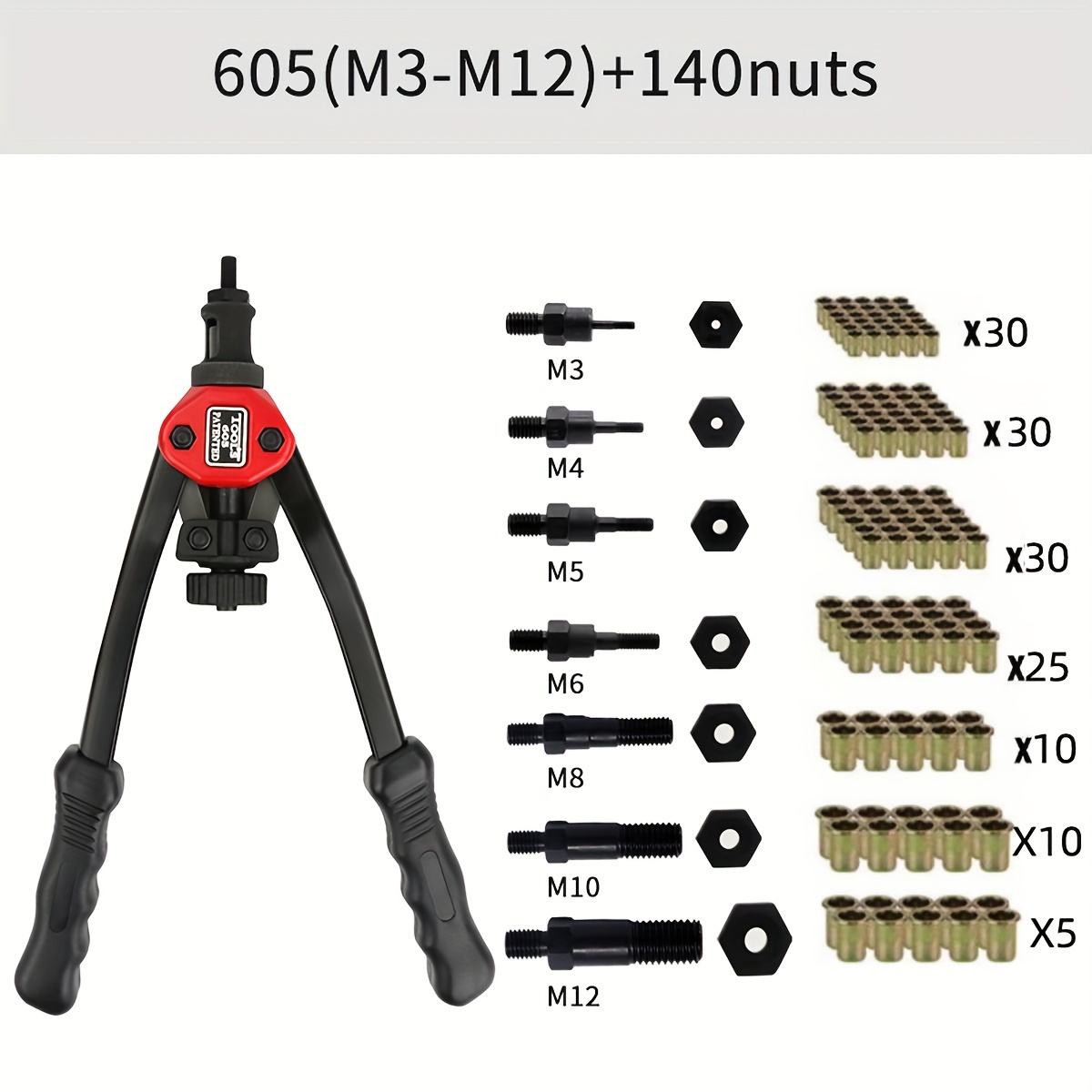 86 piezas de tuercas remachadoras ciegas pesadas Kit de herramientas de  mano remachadora llave roscada tuerca remachadora con M3 M4 M5 M6 M8 para