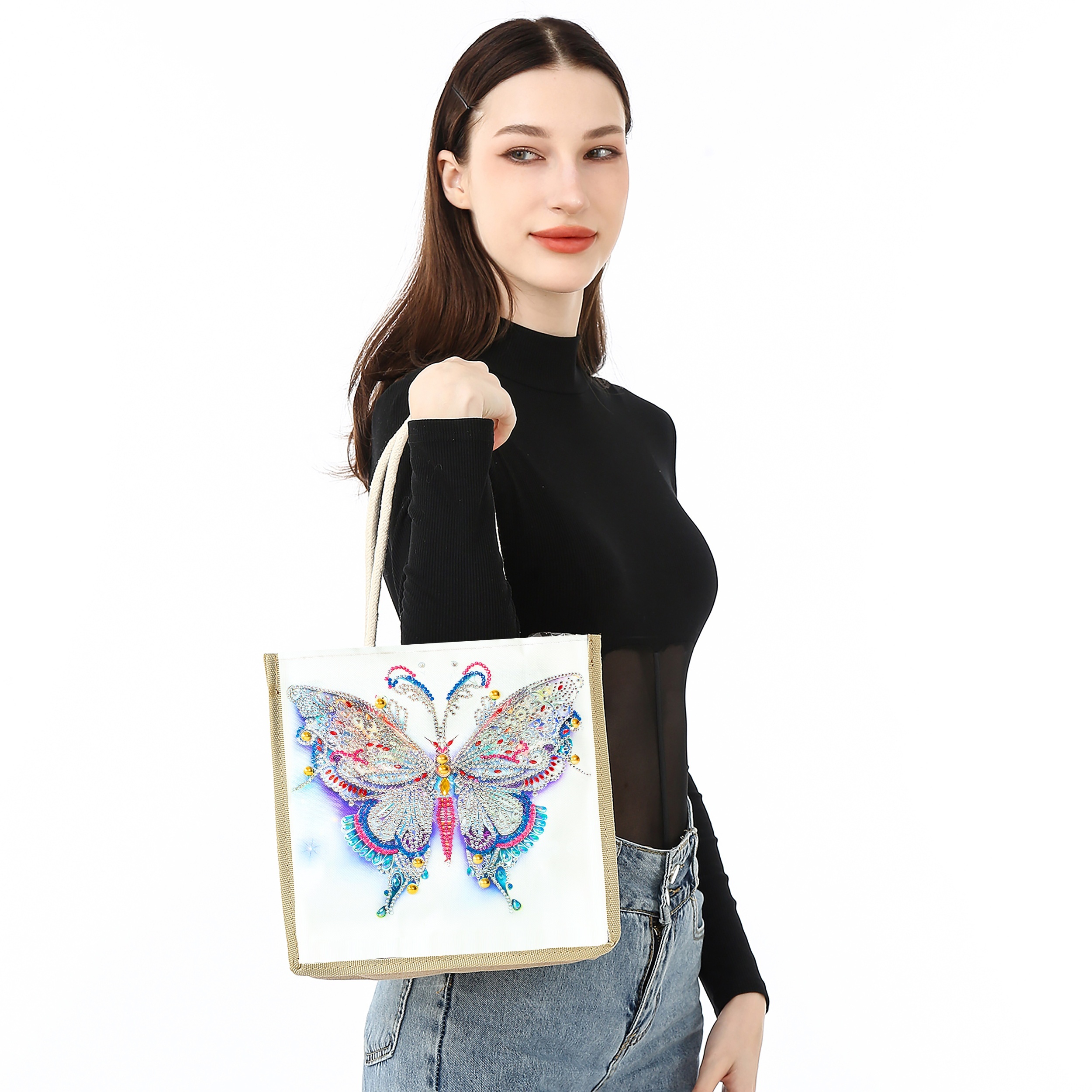 Diy Butterfly Diamond Painting Canvas Bags Size Material Canva Fabric Bag  For Women Special Shape Crystal Rhinestones Diamond Art Tote Bag Kit  Diamond Painting Shopping Bag Diamond Art Handbag Kit Diamond Painting