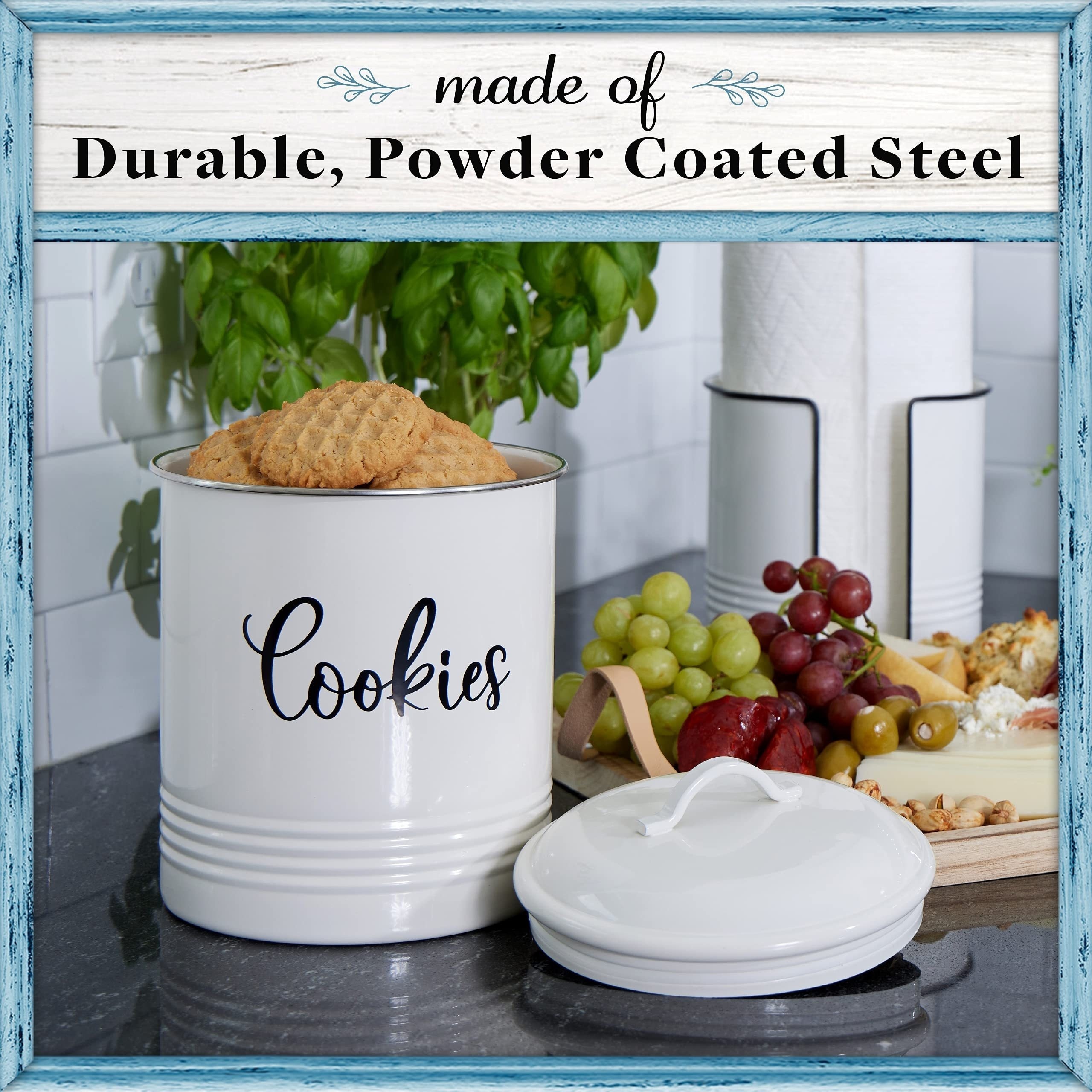 Kovot kovot white vintage farmhouse cookie jar airtight food storage  container with lid for cookies, biscuits, baked treats, snacks
