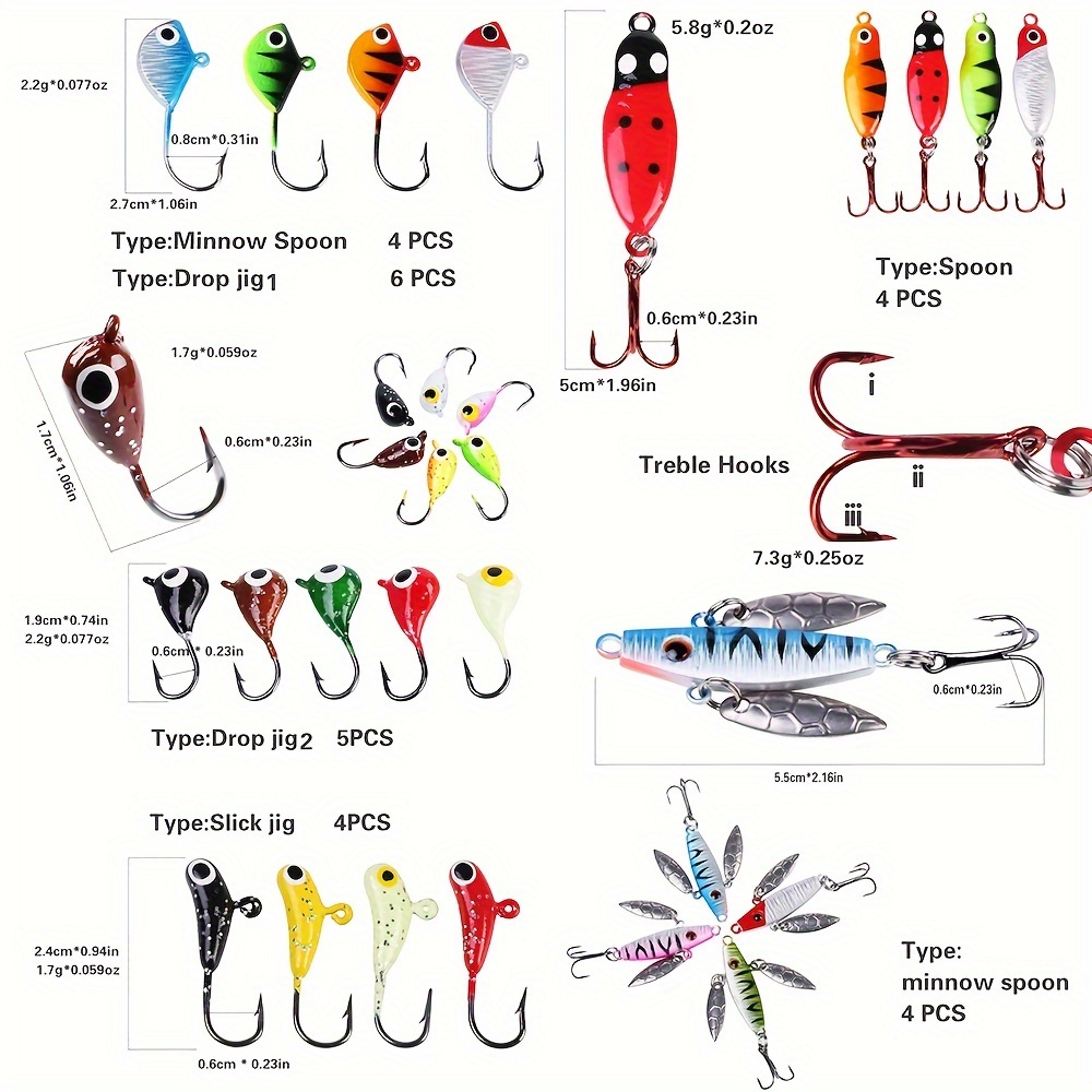 Sougayilang 27pcs Ice Fishing Lures Set, Fishing Hooks Tackle Kit For  Saltwater And Freshwater Bass Trout * Pike Walleye Winter Fishing Tackle Se