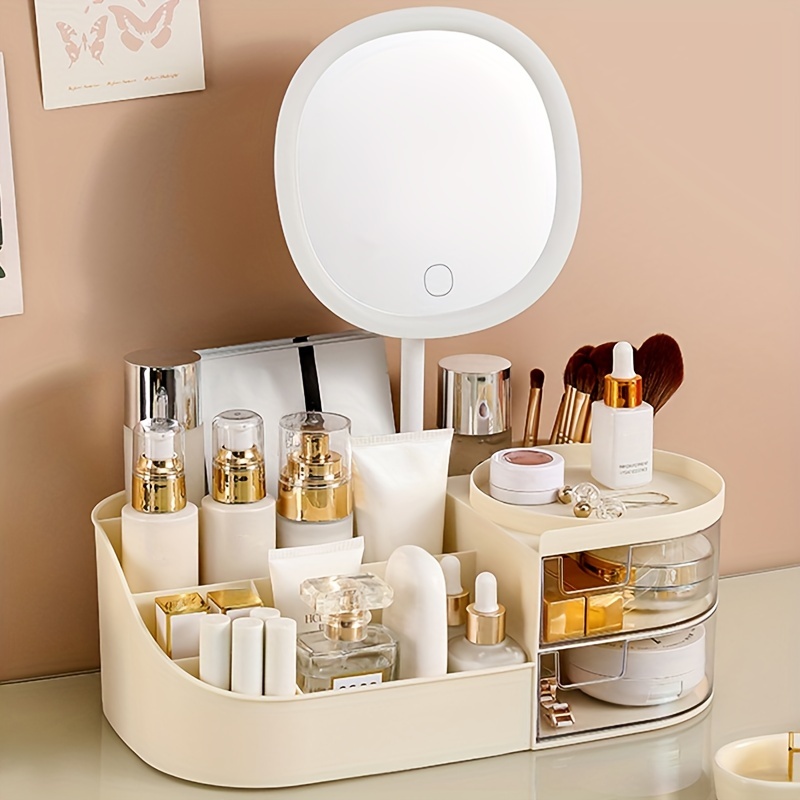 Led Mirror Makeup Organizer Makeup Storage Box For Cosmetics - Temu