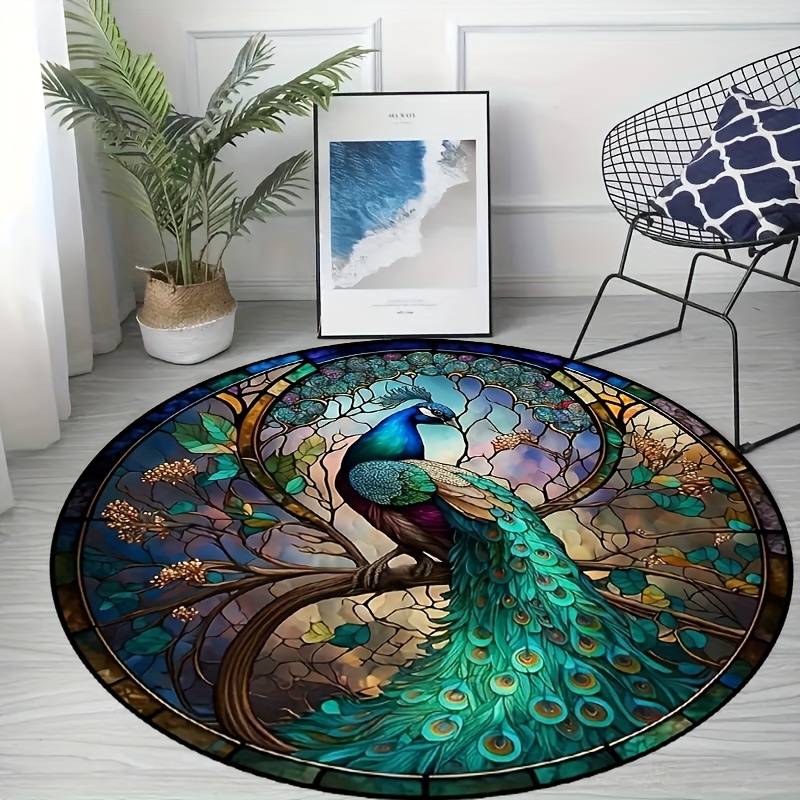  Peacock Feather Rug, 3x4 Rug, Washable Rugs for