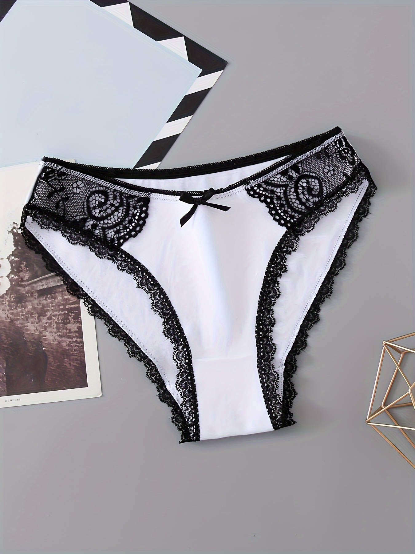 Lace Bow Front Hipster Bikini Panties Comfortable Breathable - Temu Canada