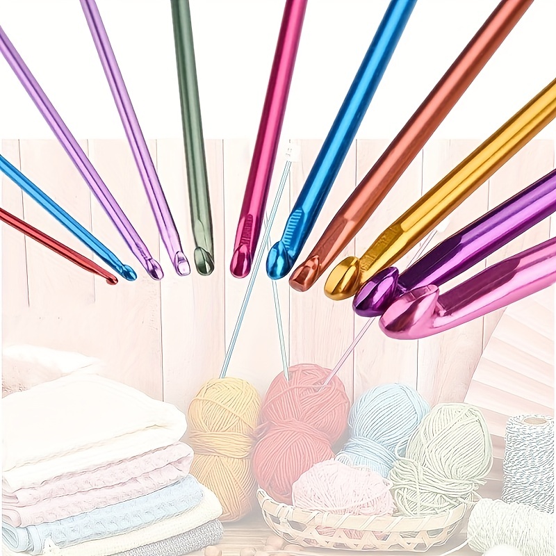 Colorful Aluminum Oxidized Crochet Hook Set Wool Knitting - Temu