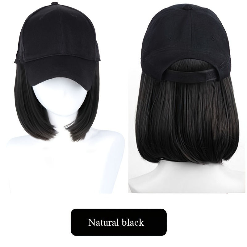 TEMU Chapeau de perruque synthétique pour femme - Coiffure BOBO avec sangle réglable, naturel pour tous , fêtes, photos - Bonnet d'extension de