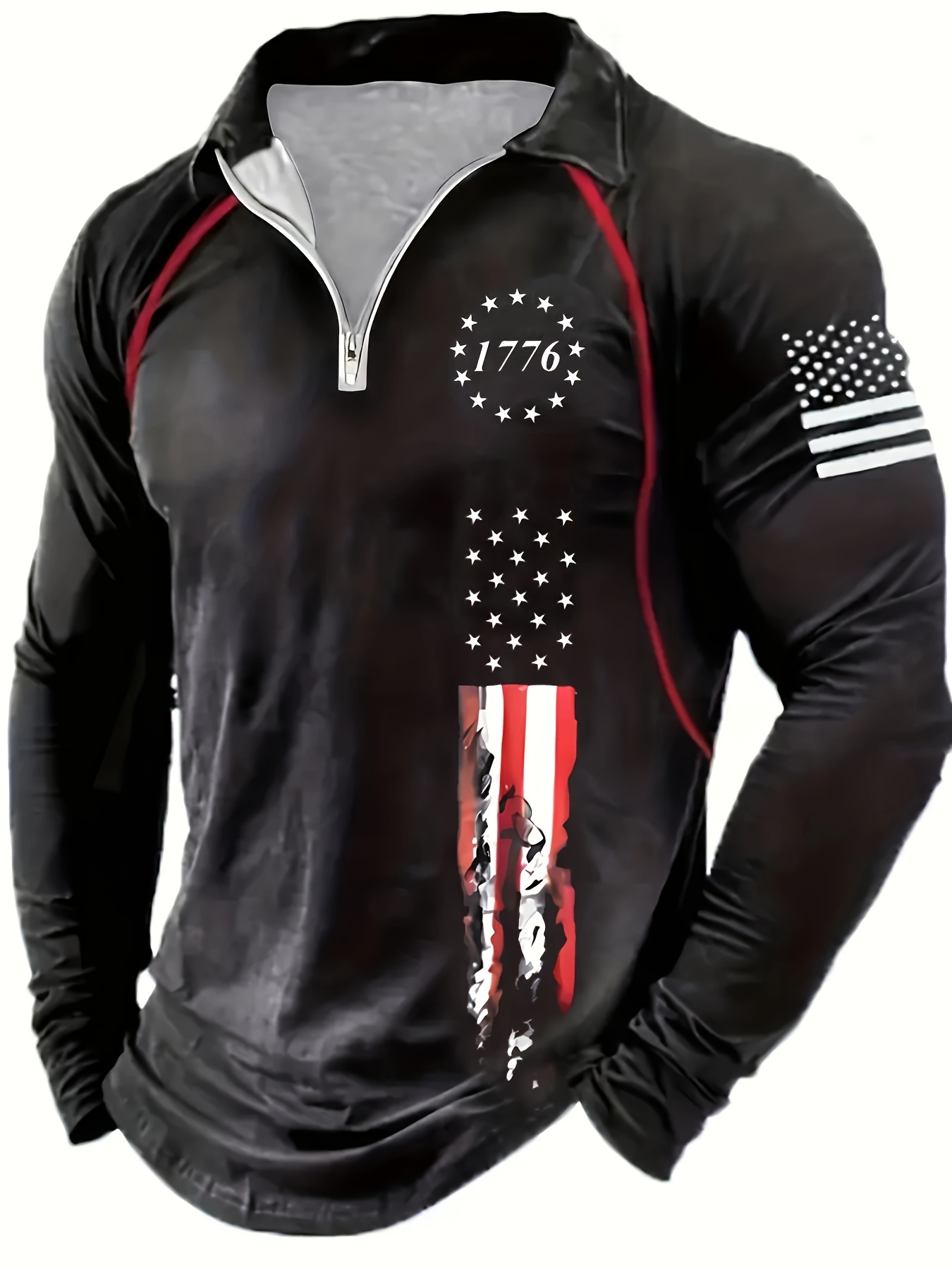 Plus Size Men's US Flag Print Golf Shirt Fashion Casual Shirt Spring Fall Winter, Men's Clothing