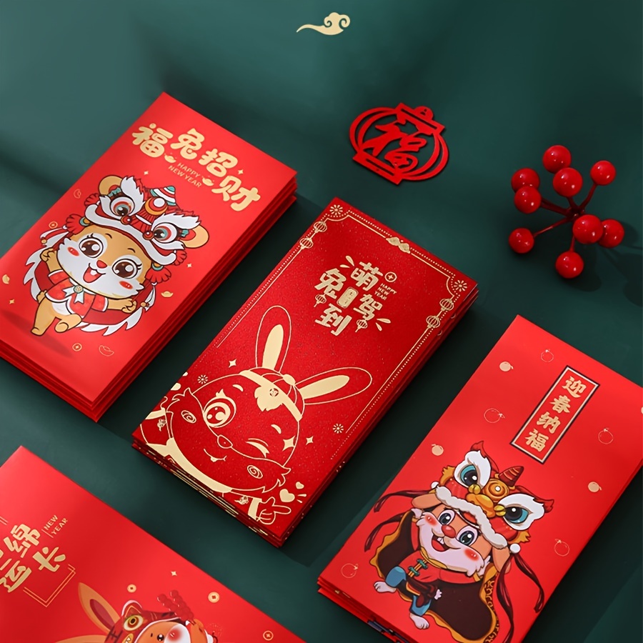 6PCS Chinese Red Envelopes Red Pocket for 2023 - Rabbit Patterned