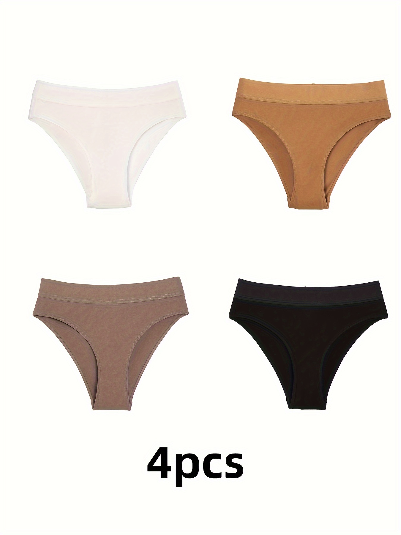 4Pcs Simple Solid Hipster Panties, Soft & Comfy Stretchy Intimates Panties,  Women's Lingerie & Underwear