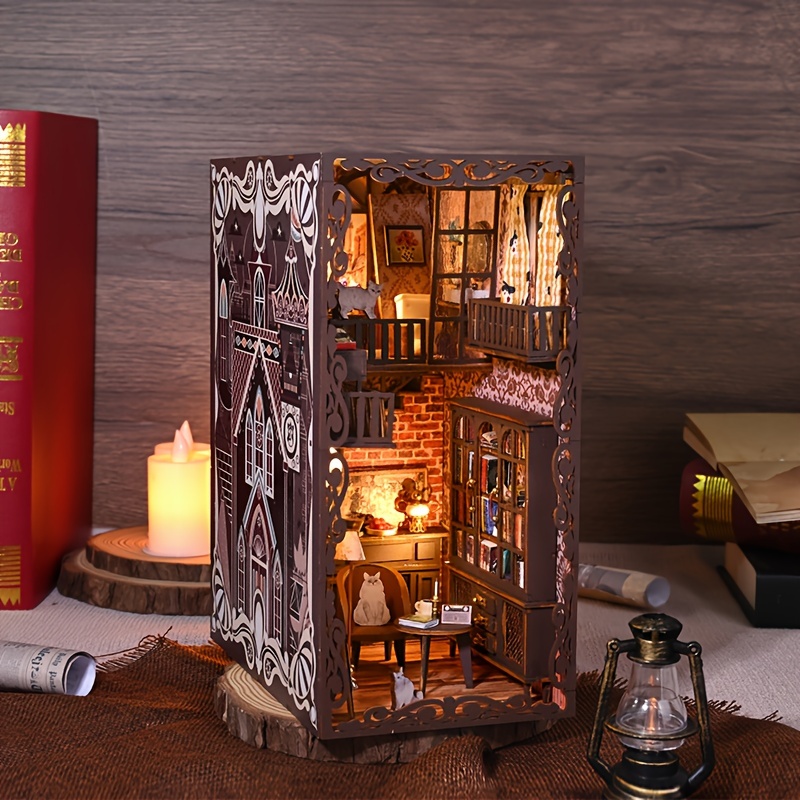 1pc vintage book cabinet model ornament home decoration exquisite desktop ornaments art house secret castle handmade diy book standing valentines day girlfriend birthday new year gift for home room living room office decor
