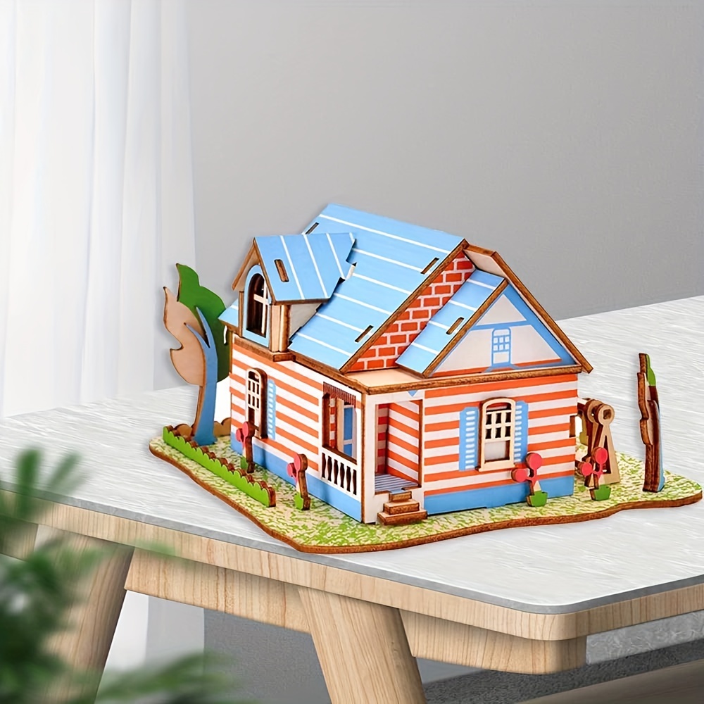  SHITENG 3D Wooden Puzzle for Adult and Kids 14+ Handmade Wood  House with LED Lights-Fun DIY House Model Craft Kit-Home Decoration : Toys  & Games