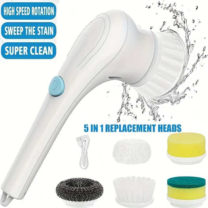 Electric Spin Cleaning Brush with 5 Replace Heads Cordless
